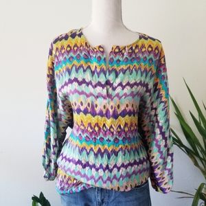 Dora Landa Tie Dye Ikat Pattern Silk Tunic Top XS